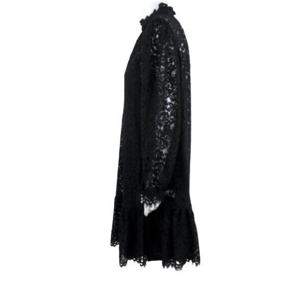 NWT J Crew Womens XL Black Lace Ruffle Neck Long Sleeve Knee Length Dress - Picture 3 of 6